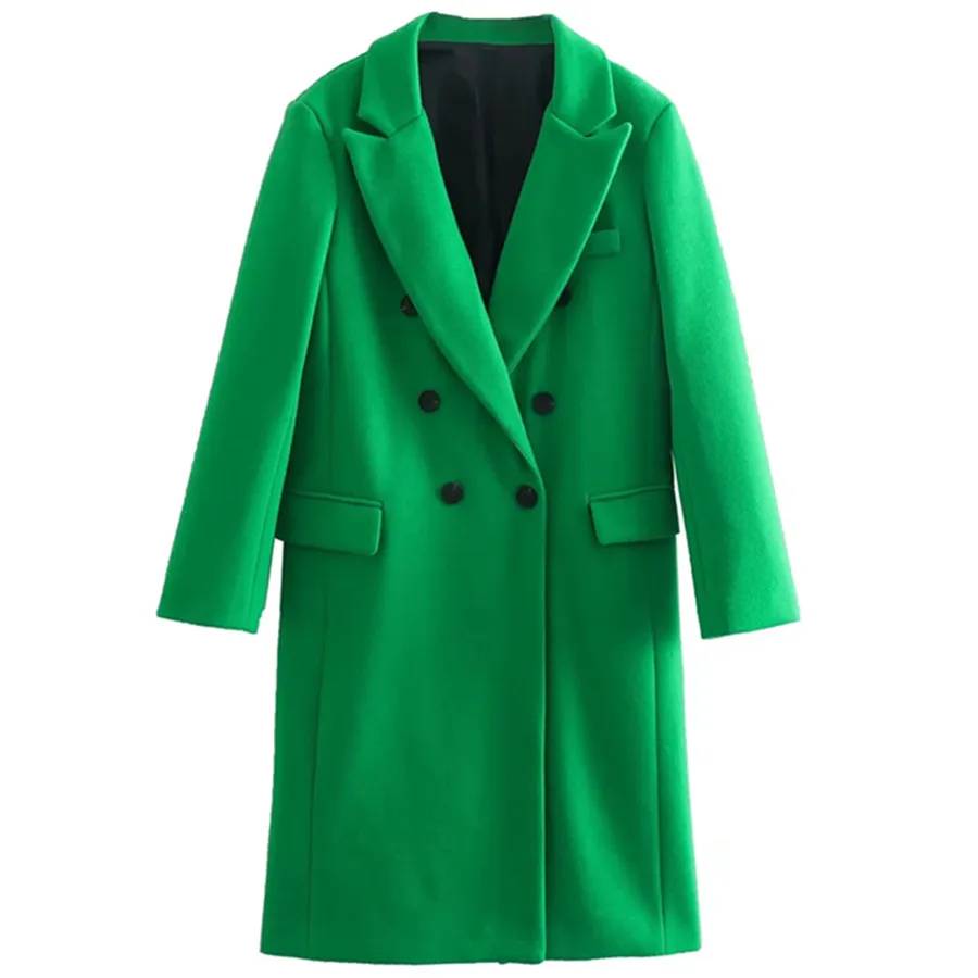 

Maxdutti английская мода простой зеленый цвет двубортный Оболочка длинное пальто женское винтажное шерстяное пальто зимнее пальто для женщин