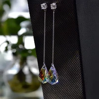 fashion metal inlaid round zircon earrings simple extra long chain water drop crystal womens dangle earring jewelry