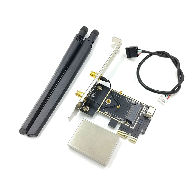 

Беспроводная карта M.2 NGFF, адаптер PCI Express с 2 антеннами, NGFF M2, Wi-Fi, Bluetooth-карта для AX210 AX200 9260 8265 7260