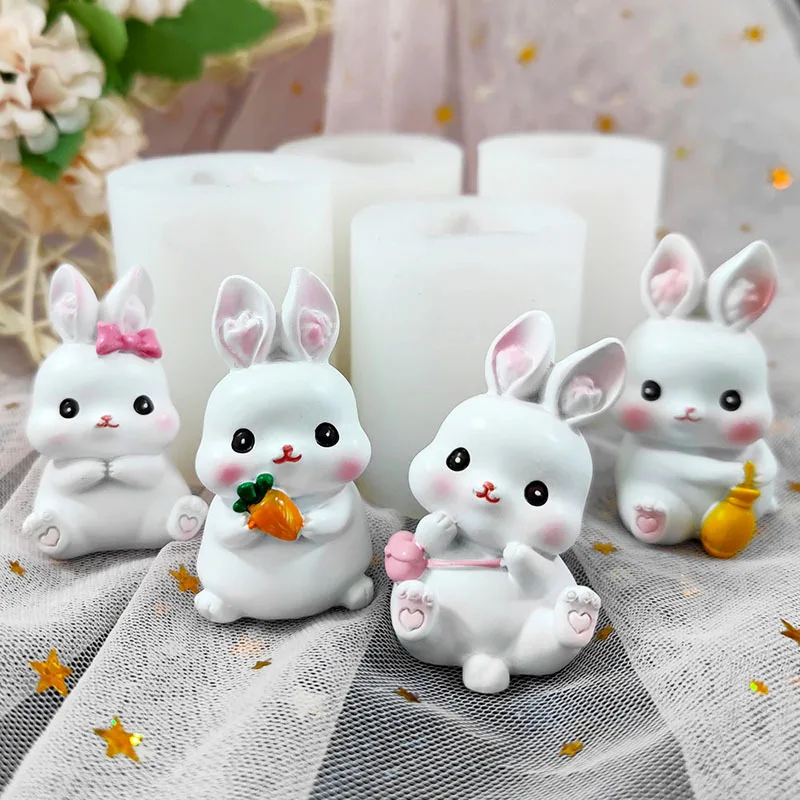 

Cute Rabbit Silicone Mold Kitchen DIY Chocolate Fudge Baking Cake Mold 3D Gypsum Drop Glue Handmade Soap Mold