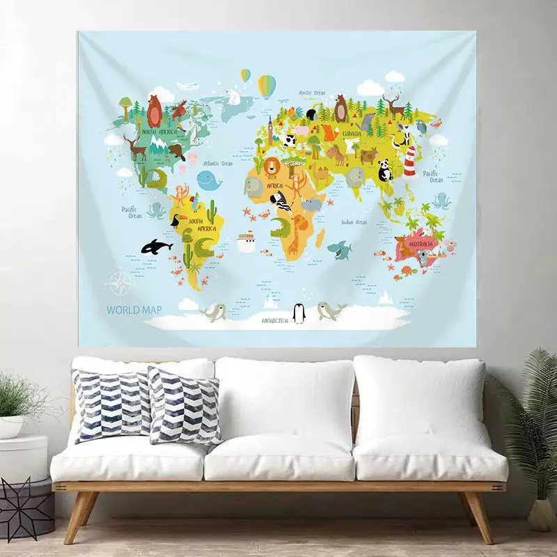Настенная подвесная ткань в скандинавском стиле с картой мира фоновый гобелен