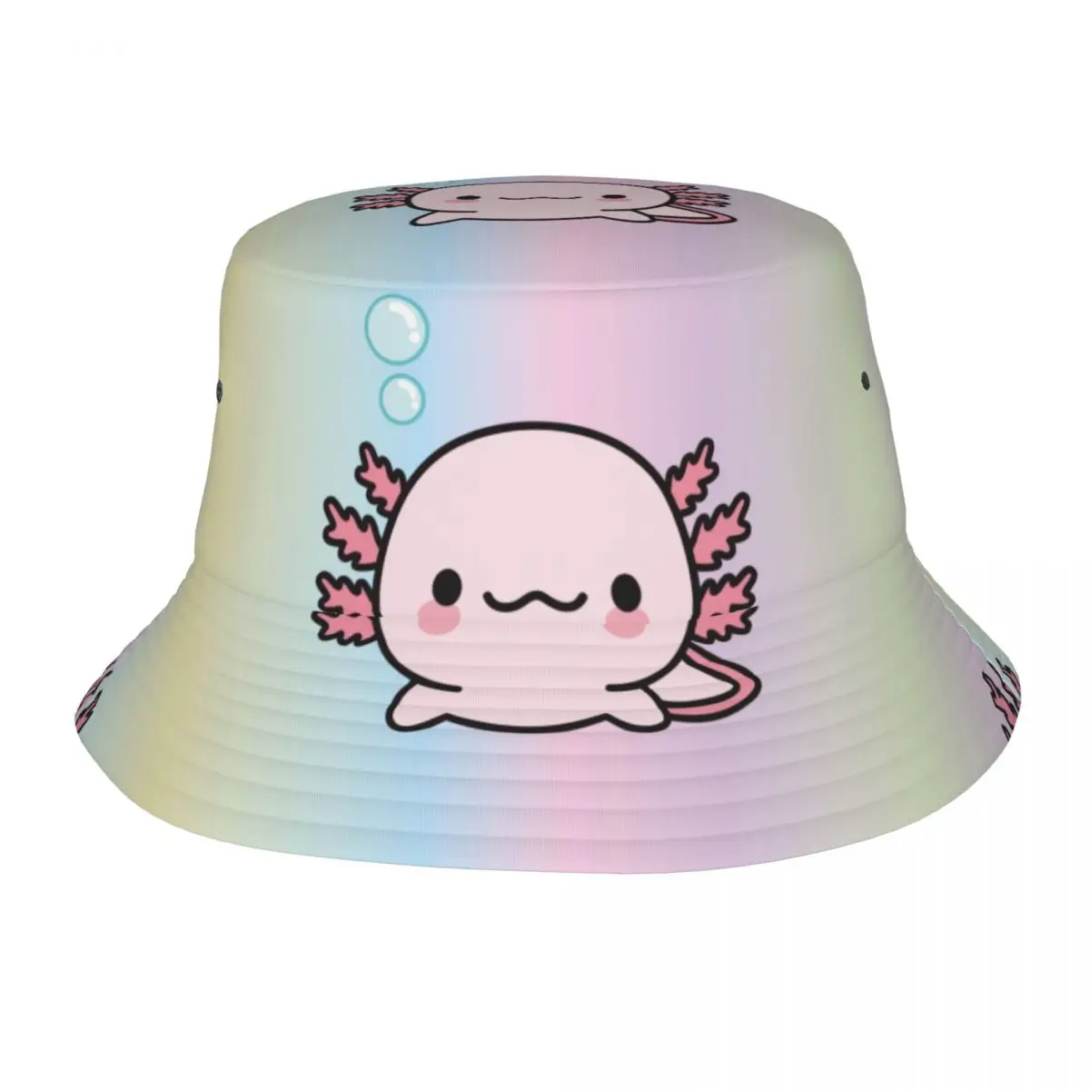 Cute Axolotl Bucket Hats for Men Women Printed Kawaii Animal Relaxolotl Summer Beach Sun Kawaii Animal Relaxolotl Fisherman Cap