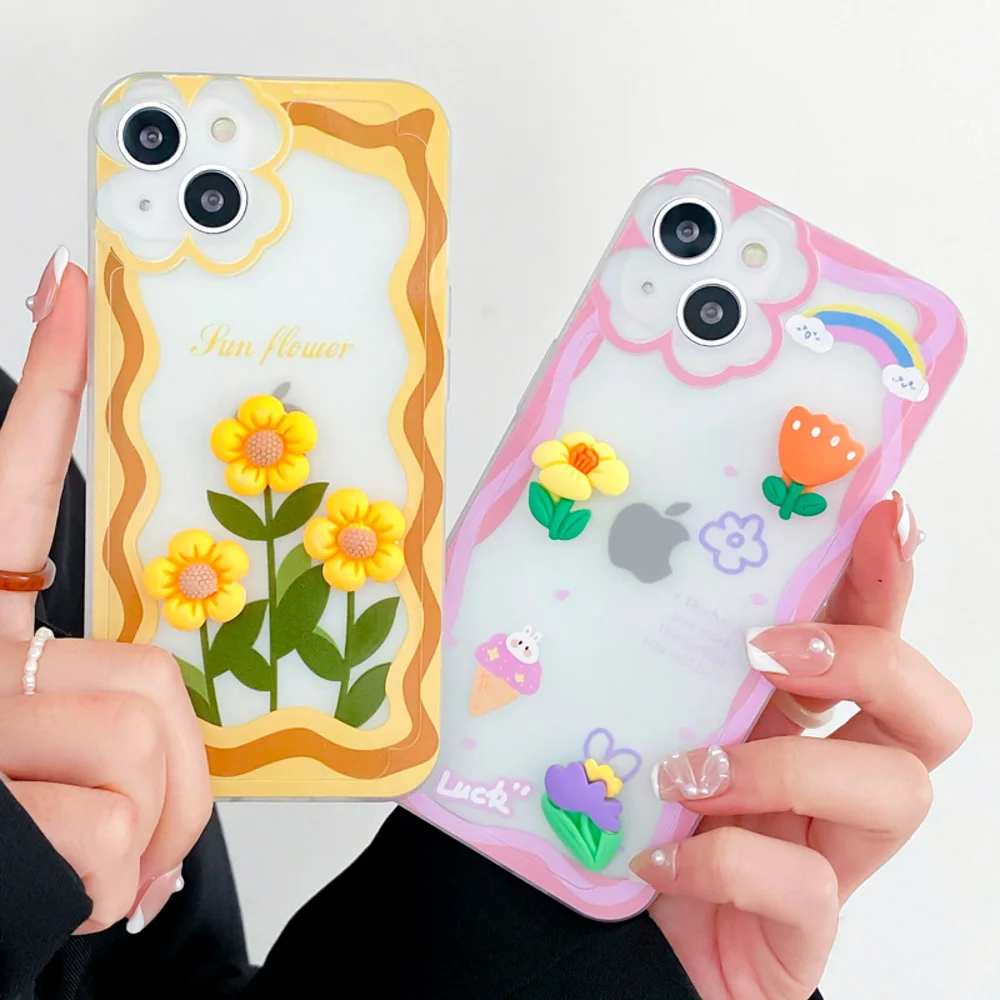 

Чехол INS корейский для телефона с 3D маргариткой для iPhone 11, чехол для iPhone 13 Pro Max 12 Pro XS X, матовый прозрачный чехол, защита для камеры с цветами