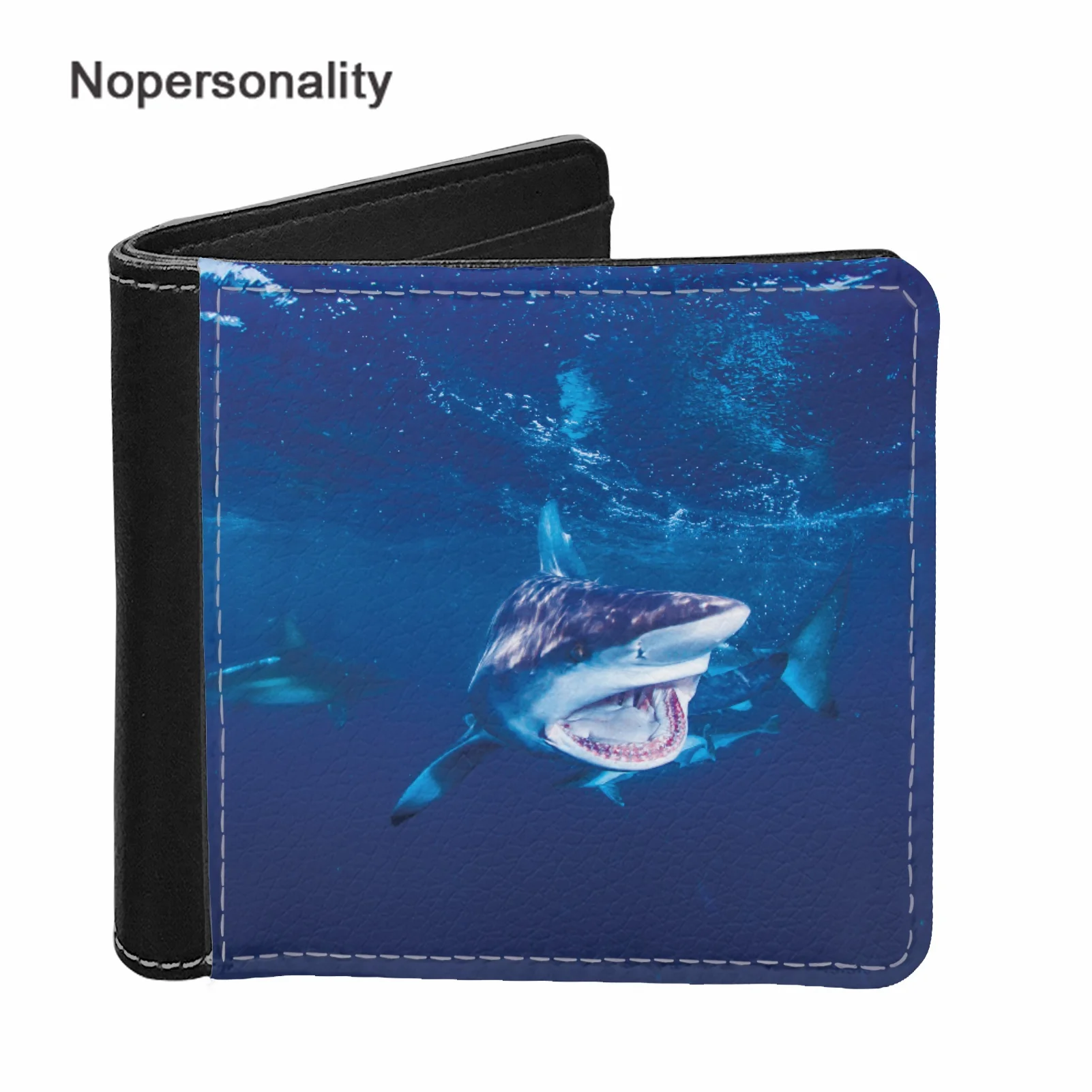 

Nopersonality Leather Men Wallets 3D Shark Print Foldable Card Holder Purse Small Money Bag Coins Purse DIY Gift for Dad