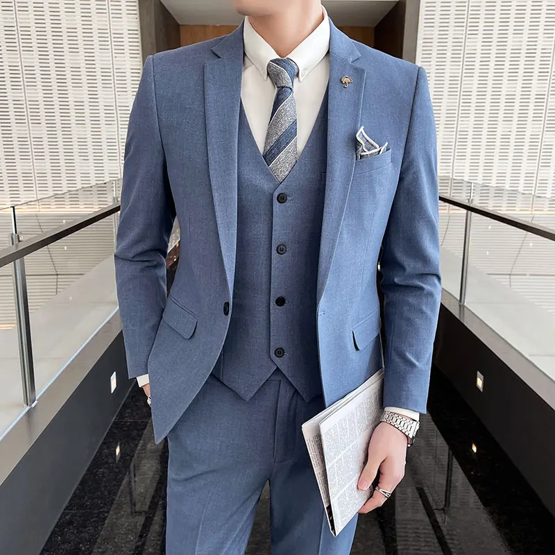 

+ Social Suit 2022 Fashion Formal Vest Piece Tuxedo Business Wedding + Pants) 3 Work Stage Men's (jacket Slim