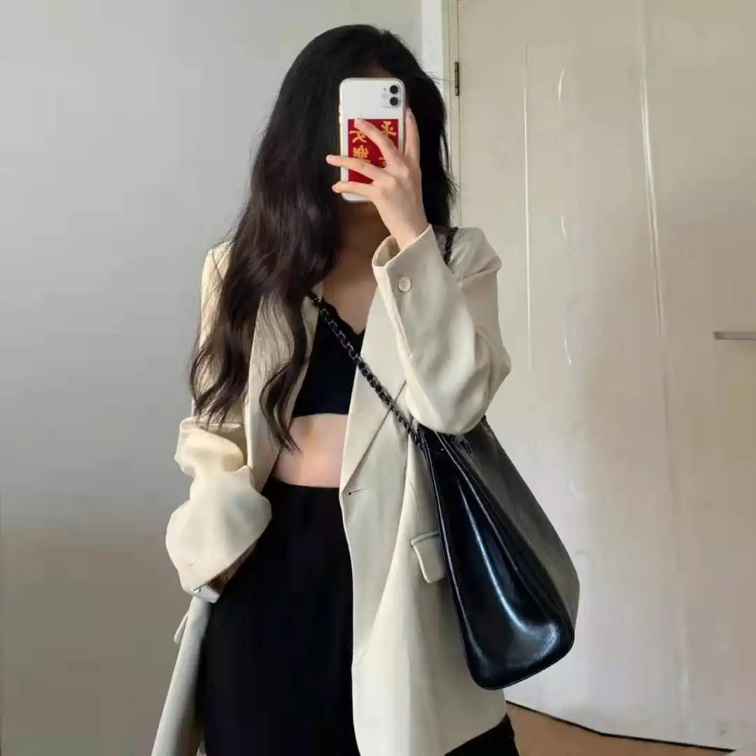 

Small Suit, Off White Coat, Female Korean Loose Casual Student Suit Top