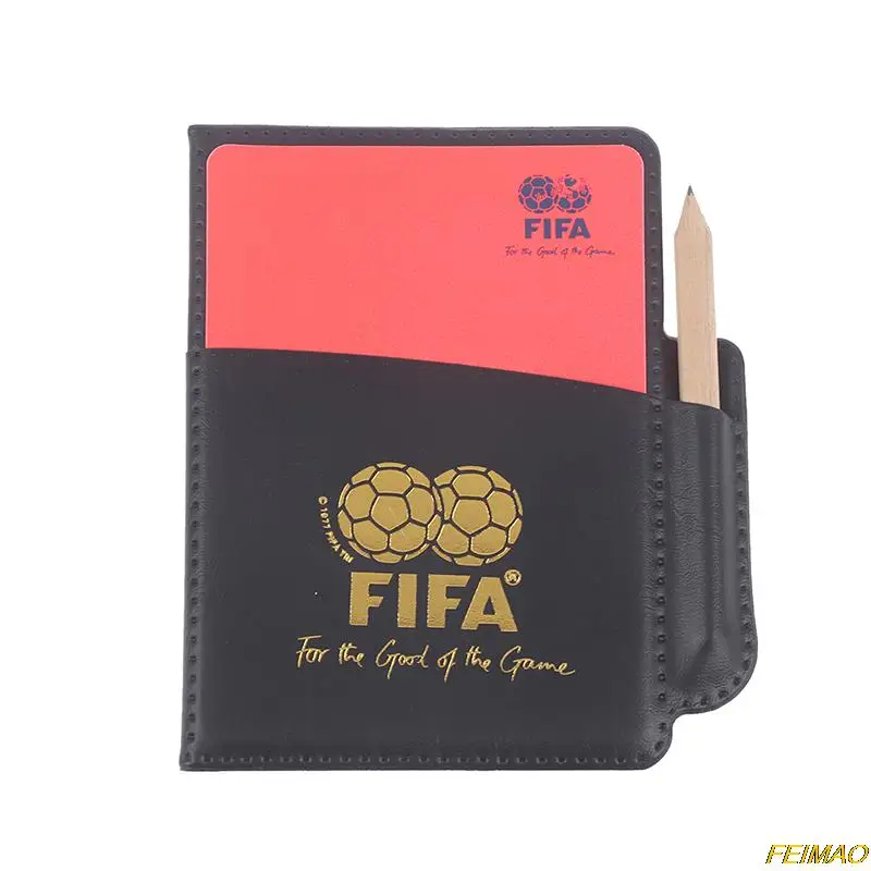

Football Red &Yellow Cards Record Book With Leather Case Pencil Sport Soccer Referees' Record Of Penalty Cards