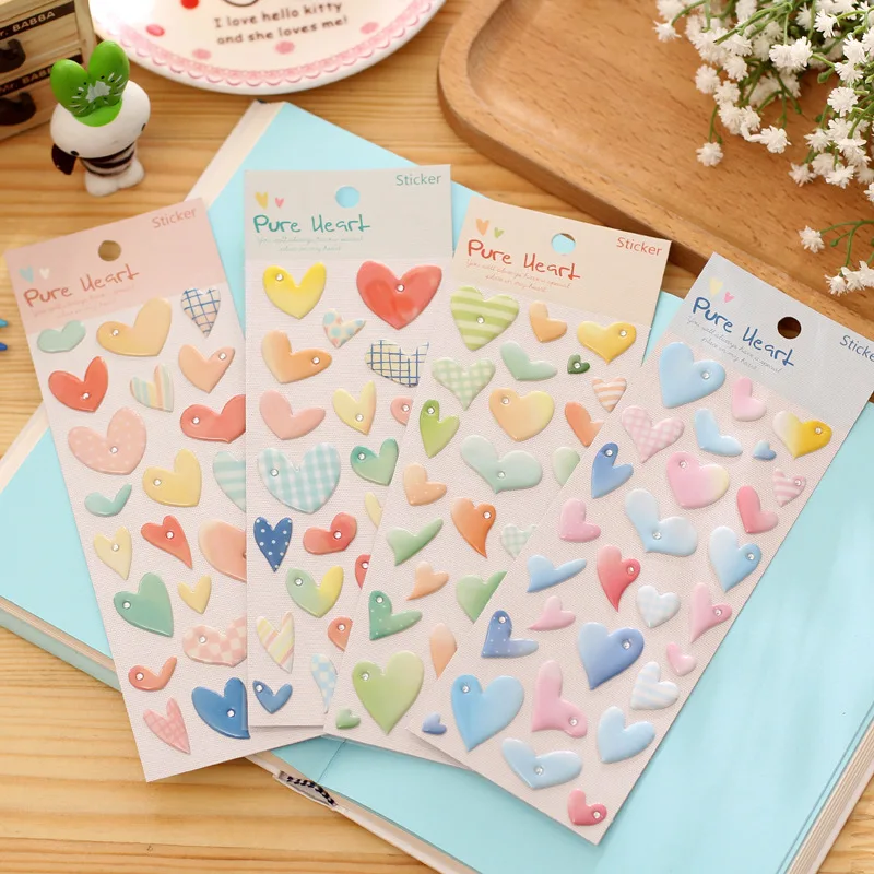 

4 Sheets Colorful Heart Shape Stickers High Frequency Rhinestone Stickers for Notebook Scrapbooking Laptop Albums Decoration