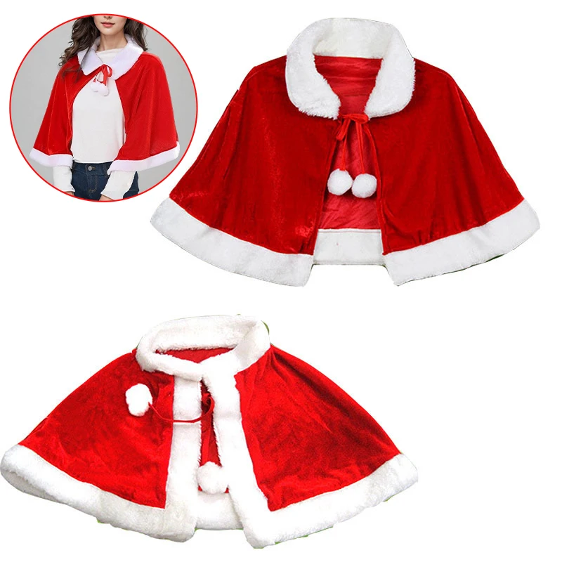 Рождественская зимняя красная бархатная накидка-накидка новогодняя