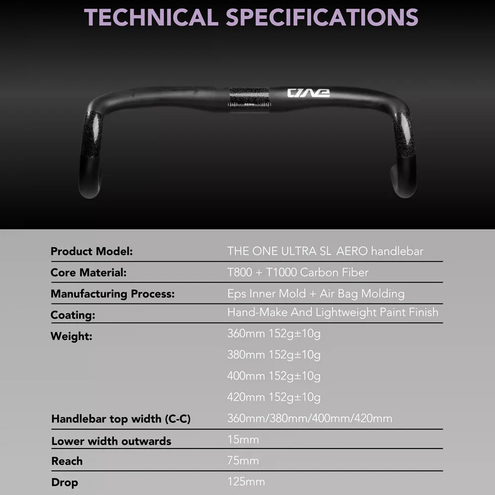 Фото Руль шоссейный THE ONE ULTRA SL Carbon, 152+-10г, T1000, сверхлегкий, с полной внутренней проводкой, для шоссейных велосипедов, минималистичный дизайн №2