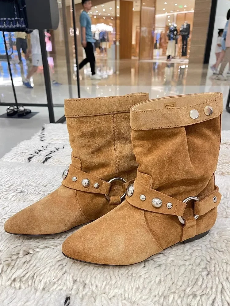 Ковбойские сапоги в стиле вестерн с металлическими заклепками ретро удобные