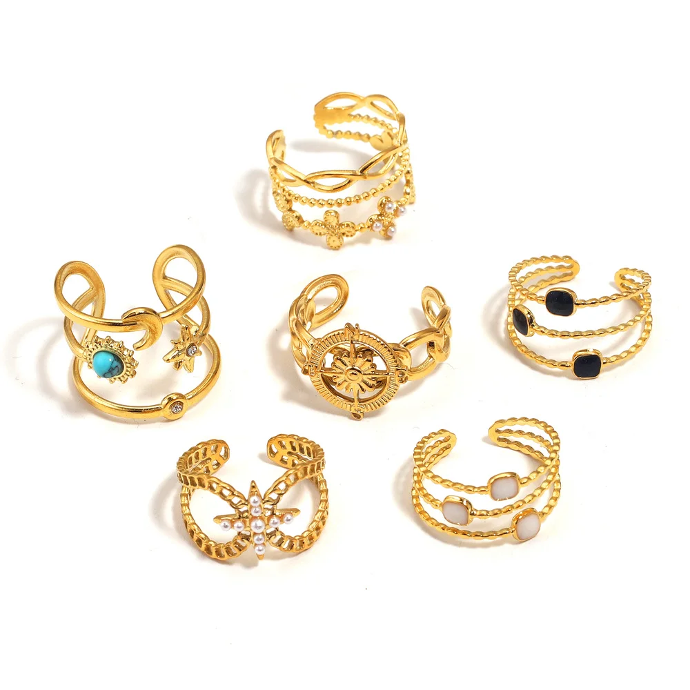 

Bohemian Stainless Steel Plated Gold Rings Sets Crystal Star Moon Flower Butterfly Constellation Knuckle Finger Ring for Women