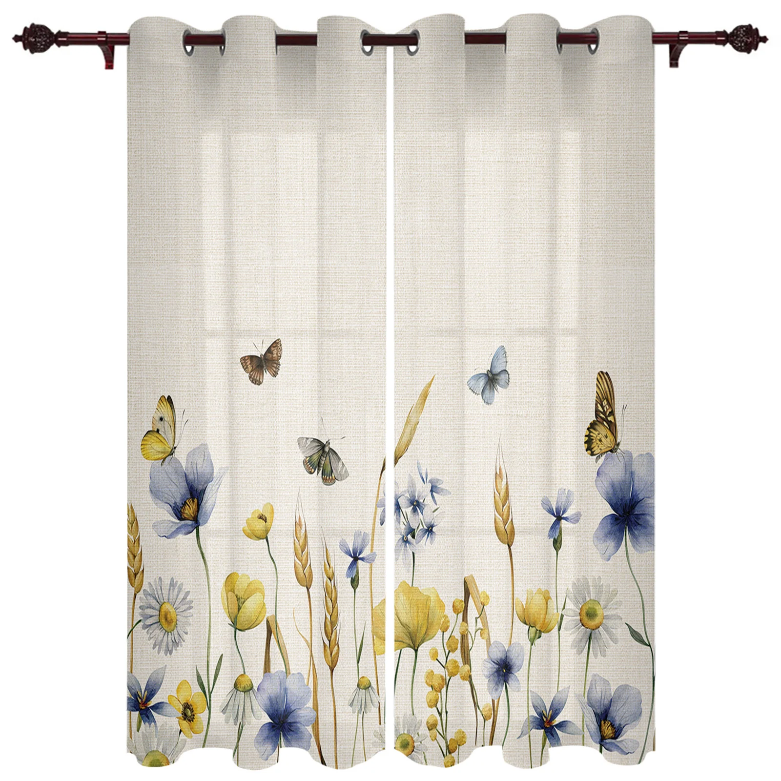 

Flower Butterfly Wheat Ear Curtains for Bedroom Living Room Window Curtain Treatments Blinds Kitchen Home Decor Drapes