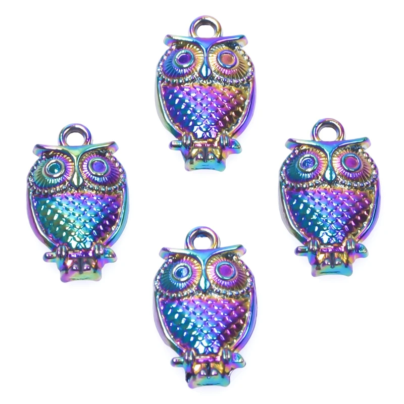 

20pcs/Lot Rainbow Color Owl Birds Animals Flying Feathers Sky Wings Charms Alloy Pendant For DIY Gift Jewelry Making Accessories