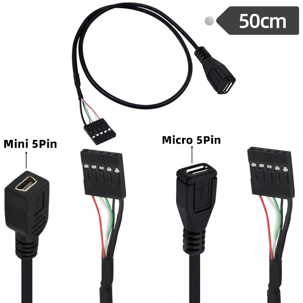 

50 см usb mini 5P Female к 1x 5Pin Female usb micro 5P Female к 1x 5Pin Female 2,54 USB header PCB кабель материнской платы