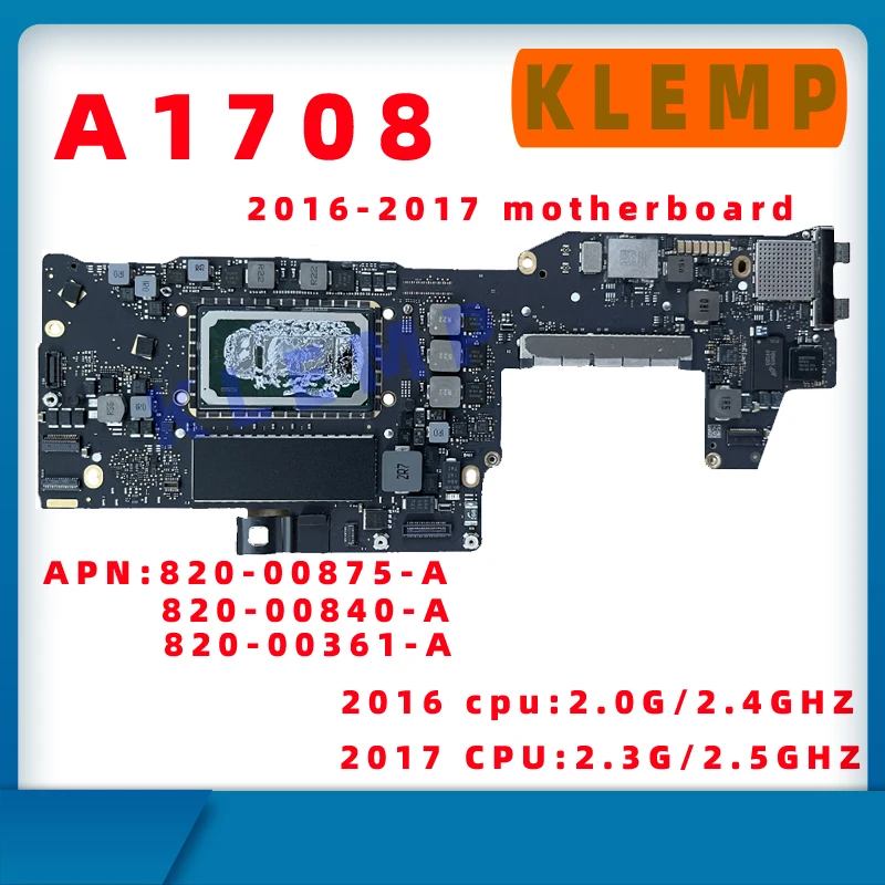 

Tested A1708 Laptop Motherboard 820-00875-A for MacBook Pro 13" Logic Board i7 2.3GHz 8GB/16GB 820-00840-A 2017 i5 2.0G 8GB 2016