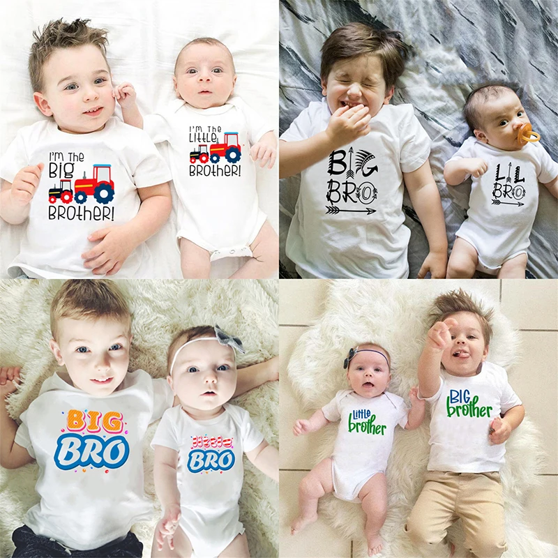 Big Brother Little Brother Letter Kids T shirt & Baby Rompers Cartoon Car Print Clothes Boys Sibling Family Matching Outfits