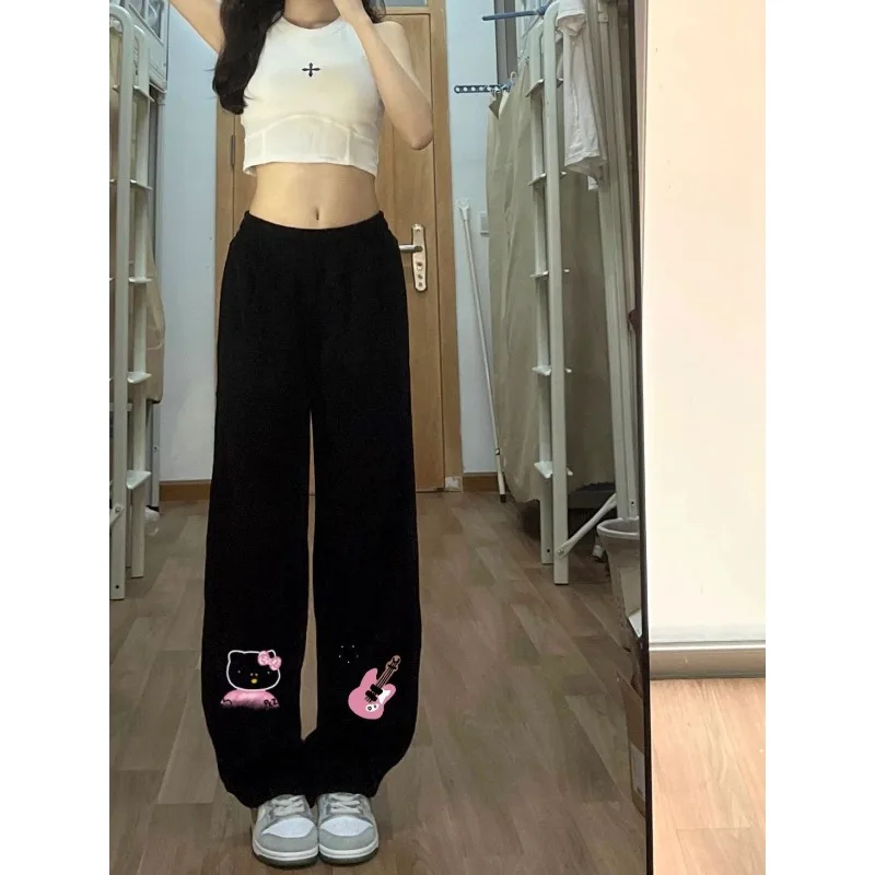 

Sanrio Anime Kawaii Hello Kitty Winter Thickened Plush Casual Pants Cute Cartoon Loose Fitting Trousers Gifts for Girls