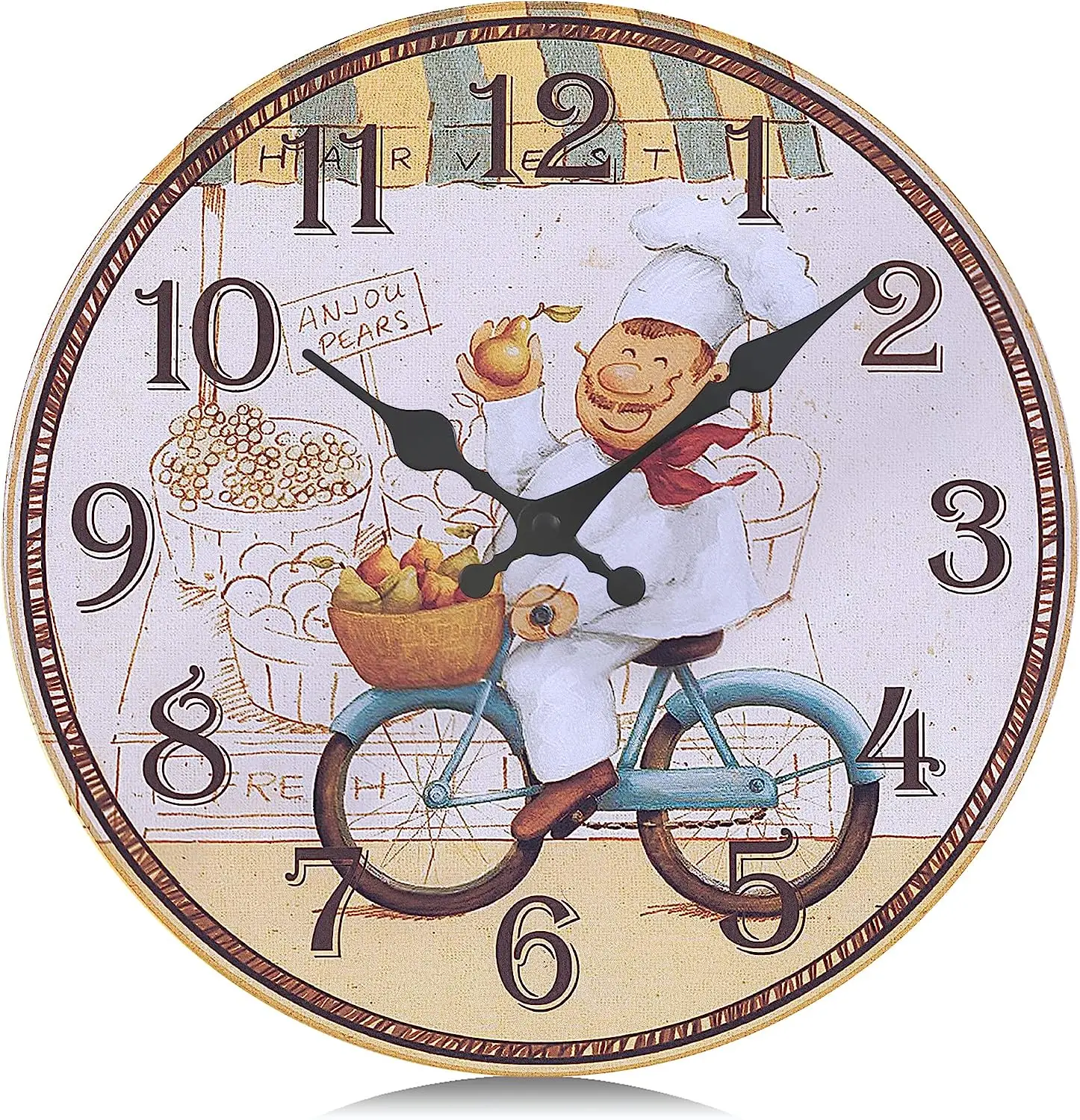 

Reloj de Pared Cocina Madera, Silencioso Reloj Amarillo Rustico Vintage Retro Decorativo Cocinero para Restaurante Comedor Sala