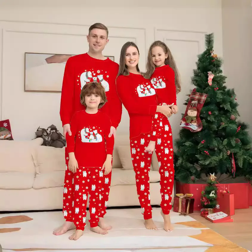 Новинка 2024 рождественское семейное платье со снежинкой и медведем домашнее с