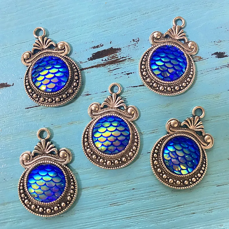 5 шт. синие шармы-подвески русалка | Шармы