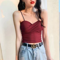 2022 new sexy fashion solid color cross v neck camisole vest comfortable breathable slim fit short tube top with chest pad