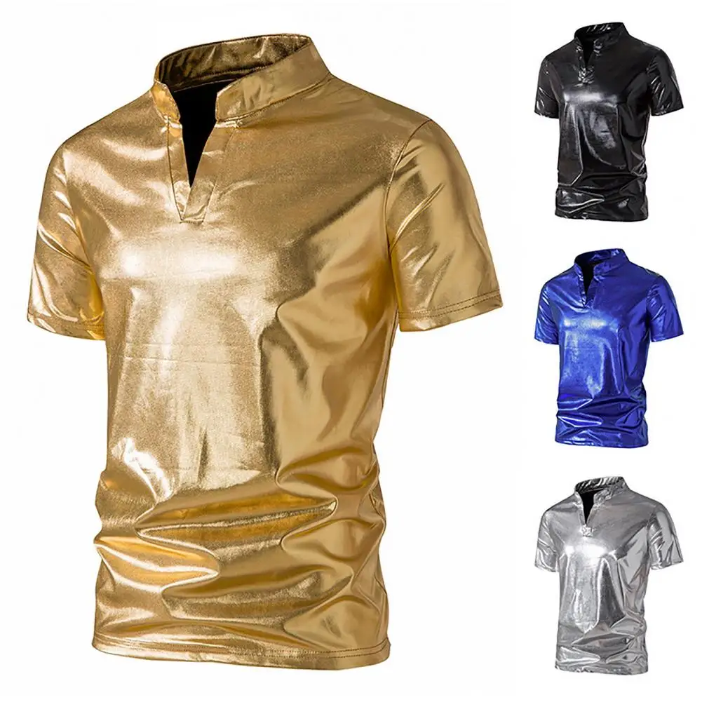 

Comfy Trendy Summer Men Bright Color Tee Shirt Soft Clubwear T-shirt Short Sleeve Party Wear