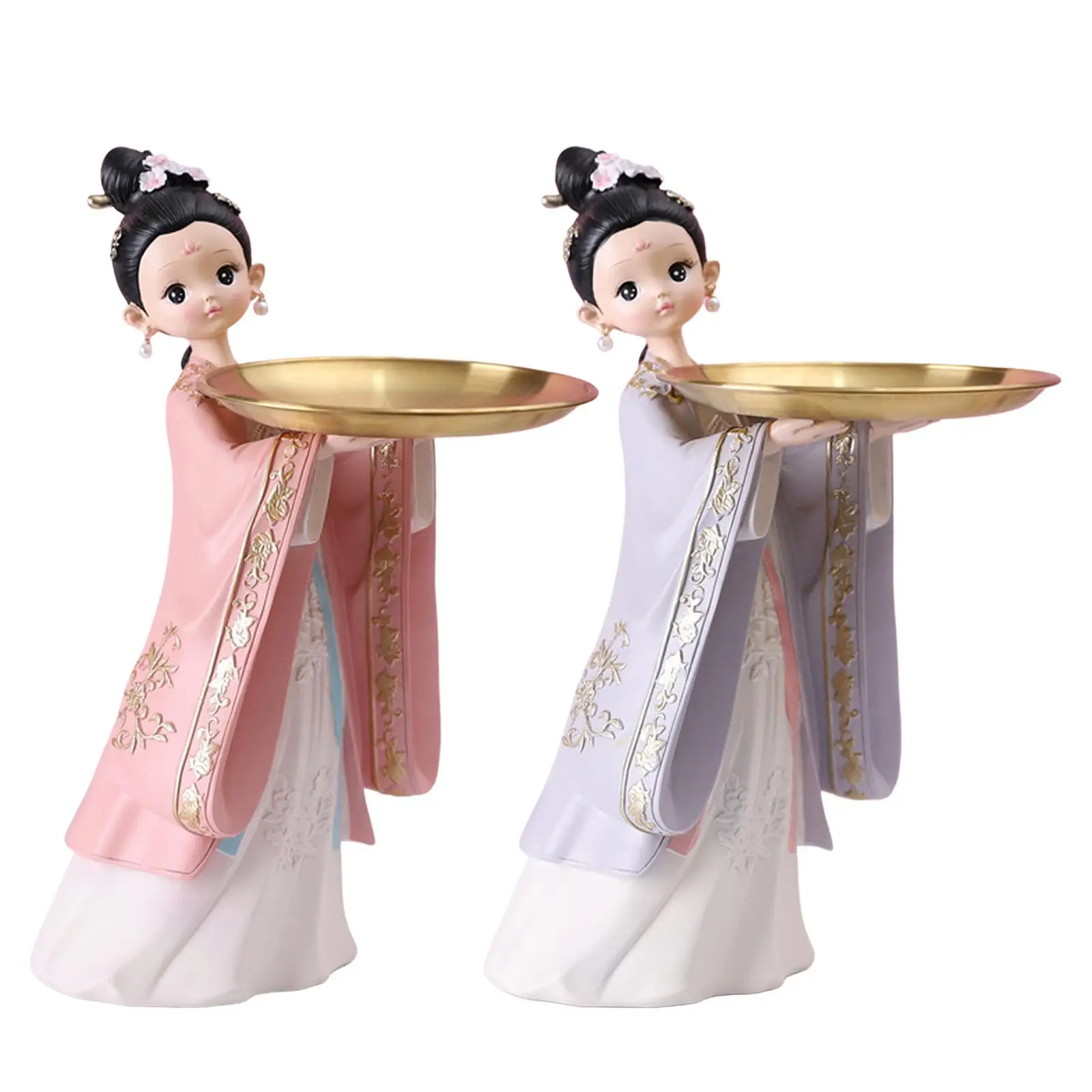 

Girl Serving Tray Figurine Sculptures Jewelry Storage Key Cabinet Holder Counter