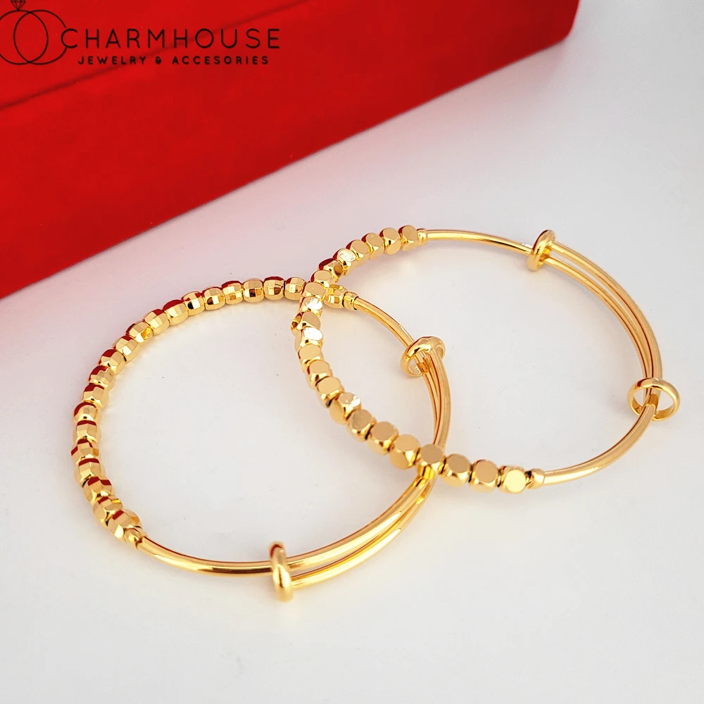 

24k Yellow Gold GP Charm Bracelets For Women Multi Beaded Cuff Bangle & Bracelet Pulseira Femme Wedding Jewelry Accessories Gift