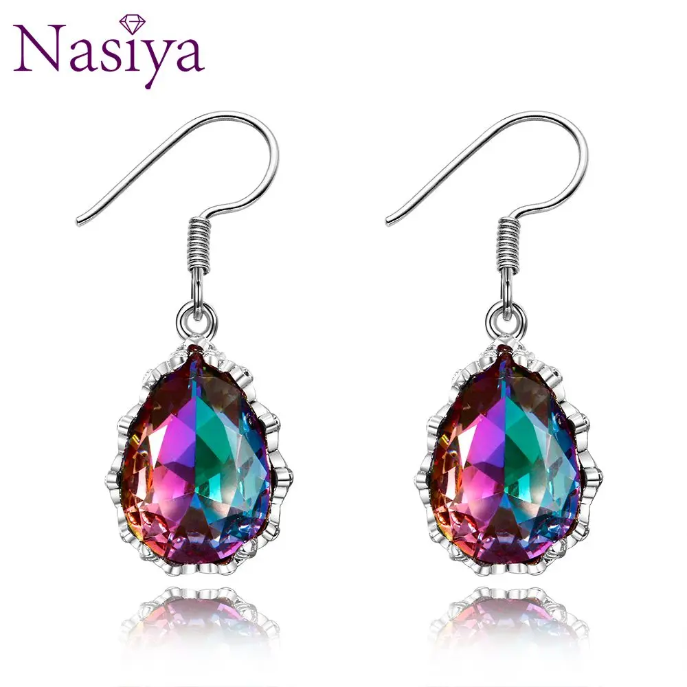

Earings Fashion Jewelry Silver Rainbow Topaz Water Drop Earrings For Women Christmas New Year Party Gifts Hot