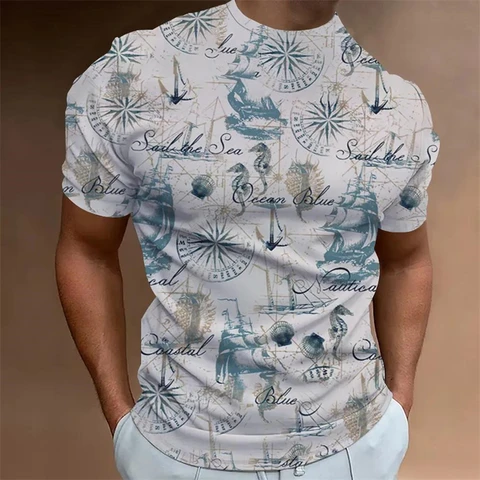 Модные футболки с морской графикой, летние повседневные футболки с коротким рукавом, простые мужские футболки с 3D принтом, трендовые уличные футболки большого размера