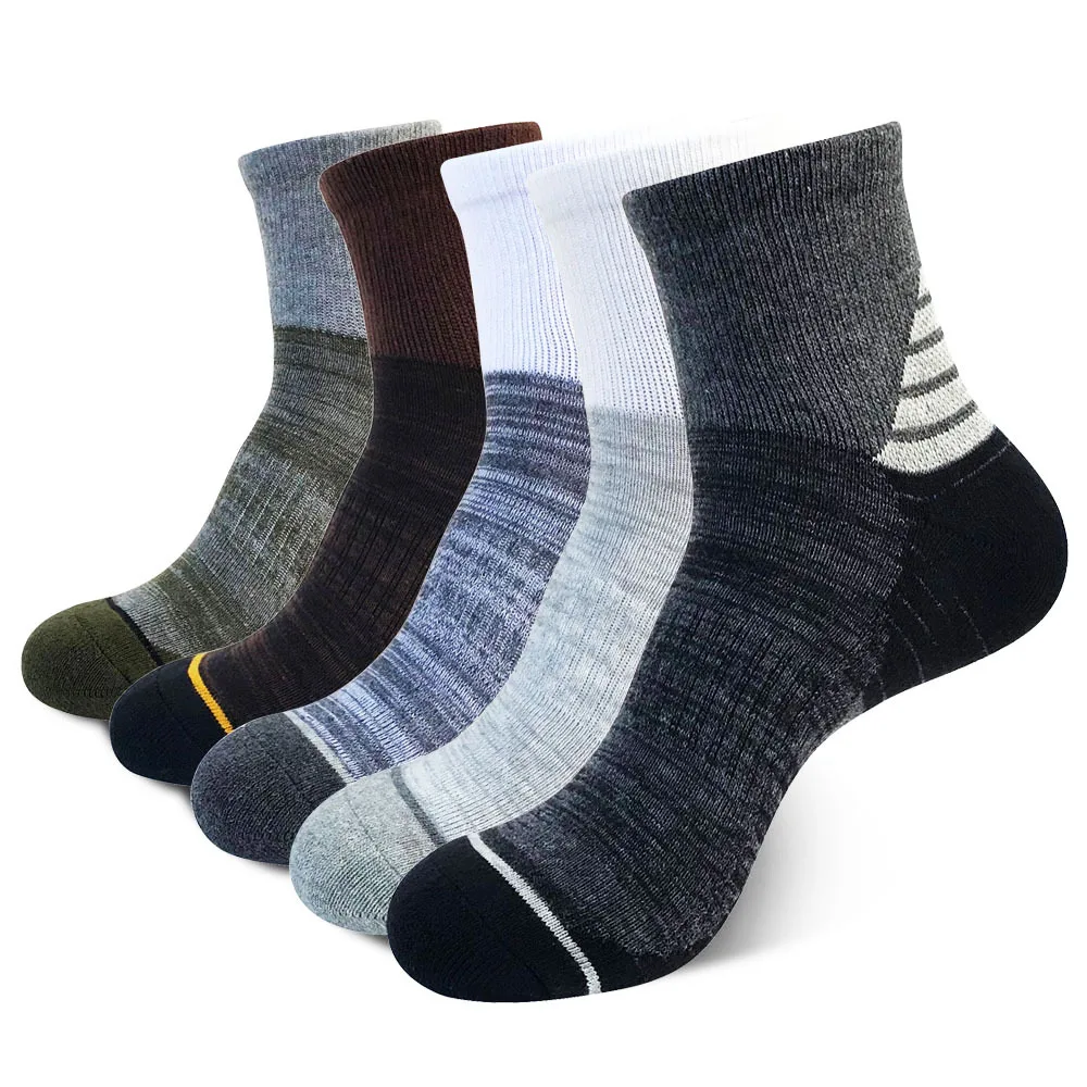 

5 pairs Men's socks middle tube autumn/winter thickened wool basketball socks outdoor running badminton towel socks