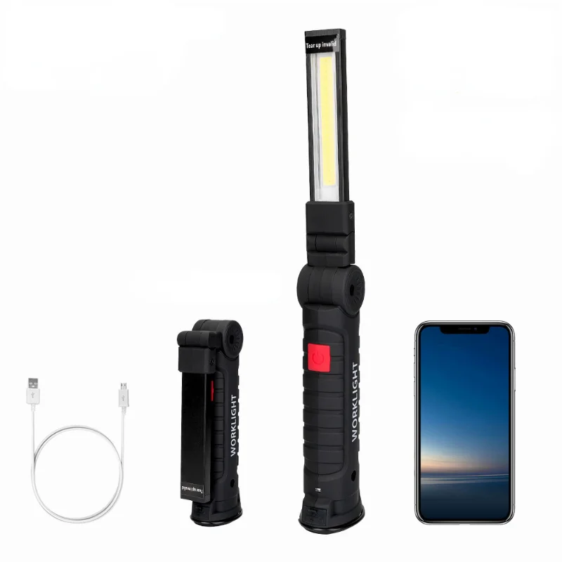 

Sanyi Magnetic LED Flashlight USB Rechargeable Work Inspection Light 5 Modes Torch COB Lanterna Hanging Hook Lamp With USB Cable