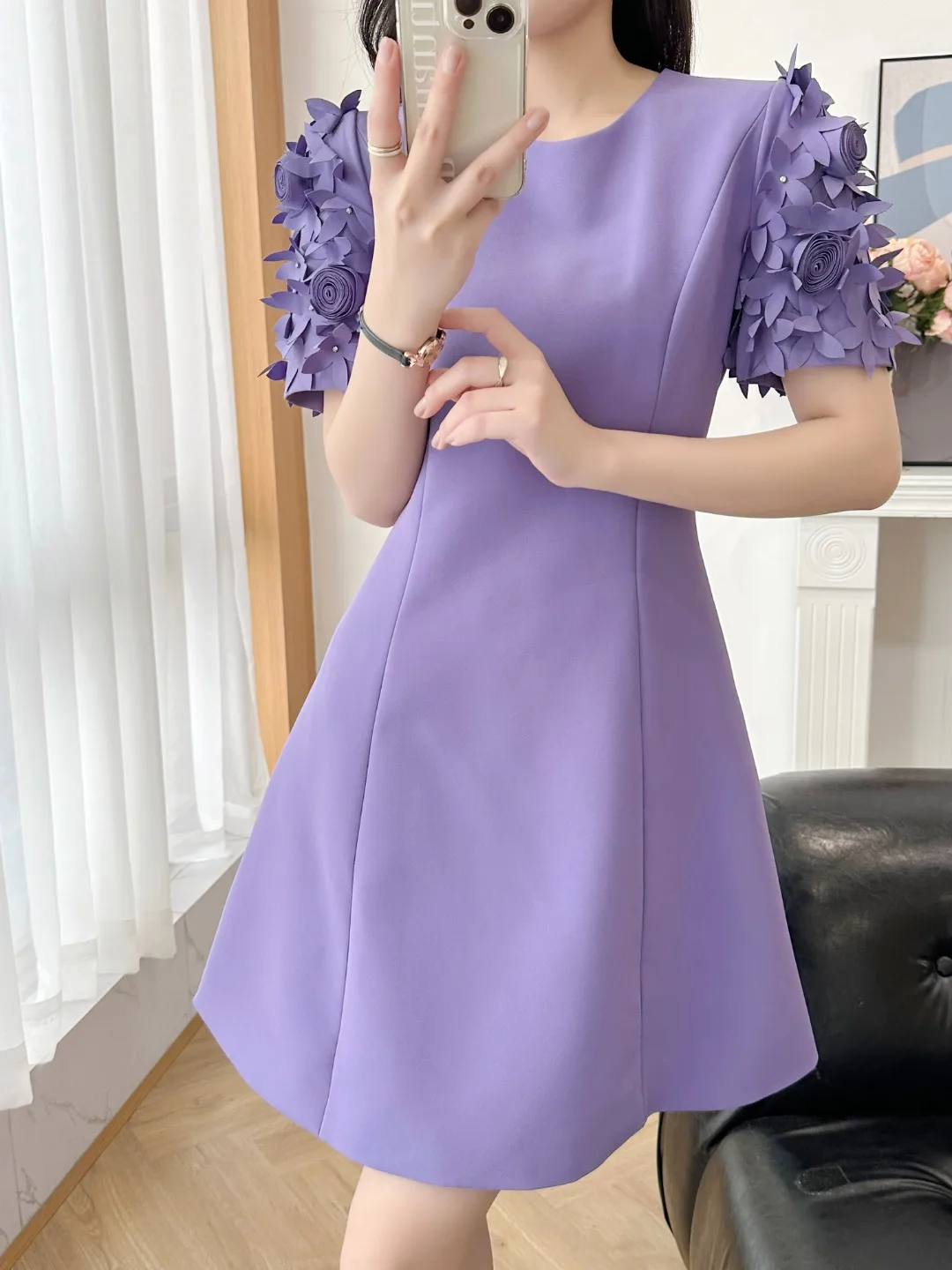 

2023 spring and summer women's clothing fashion new Sleeve Flower A- line Dress 0526