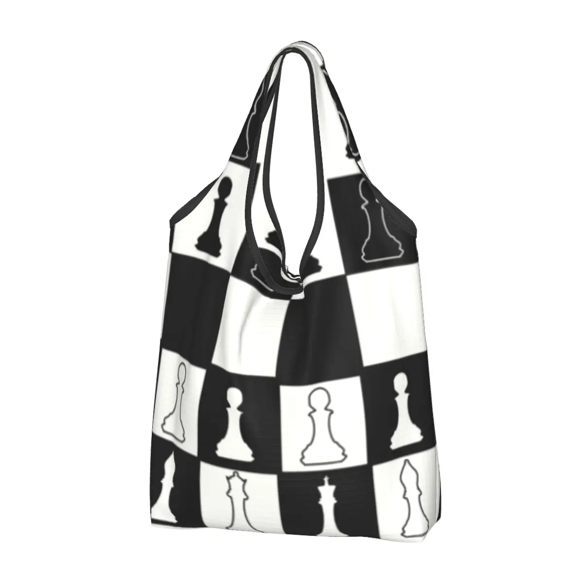 

Chess Game Groceries Shopping Tote Bag Women Funny Chessboard Shopper Shoulder Bags Large Capacity Handbag