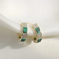 green imitation diamond hoop earrings trend alloy geometric earrings for women party gift fashion jewelry