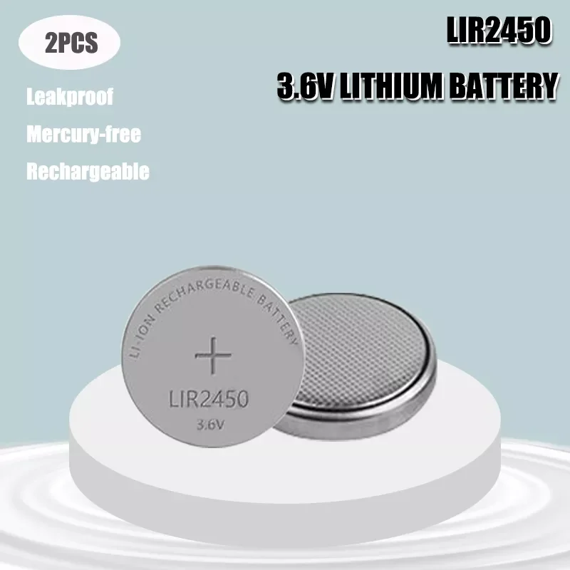 

2pc 3.6V LIR2450 Rechargeable Batteries 120mAh 500 Times Lithium Coin Cell Button Battery Replaced CR2450 High Quality New