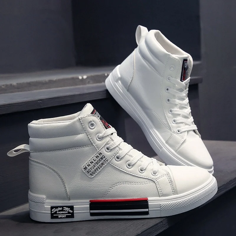 

Fashion Leather Men's Canvas Shoes Autumn High-Top Casual Shoes for Men Non-Slip Male Sneakers 2023 New Winter Tenis Masculino