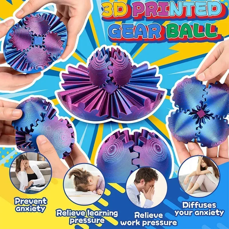 Фото 3D печатный шарик-шестерня Spin Ball Wonder Fidget Toy Gear Ball Fidget Toy Настольная игрушка для сенсорных потребностей и аутизмов №4