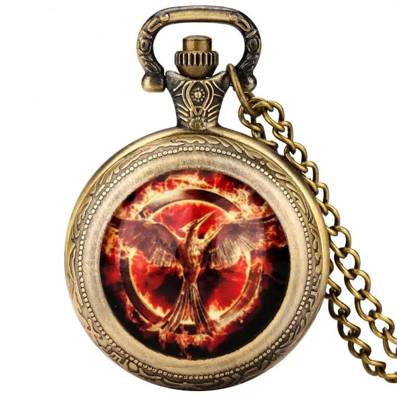 

Bronze Mockingjay Punk Style Medium Size Quartz Pocket Watch Brutal Game Fight Against Various Beasts Jewelry Clock for Games