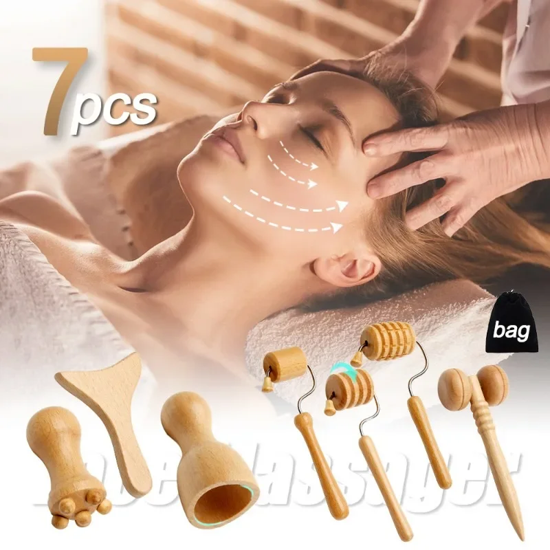 

Professional Massage Roller Wooden Therapy Massager Anti-Cellulite Gua Sha Tool Deep Tissue Relax Massager for Body Face Lifting