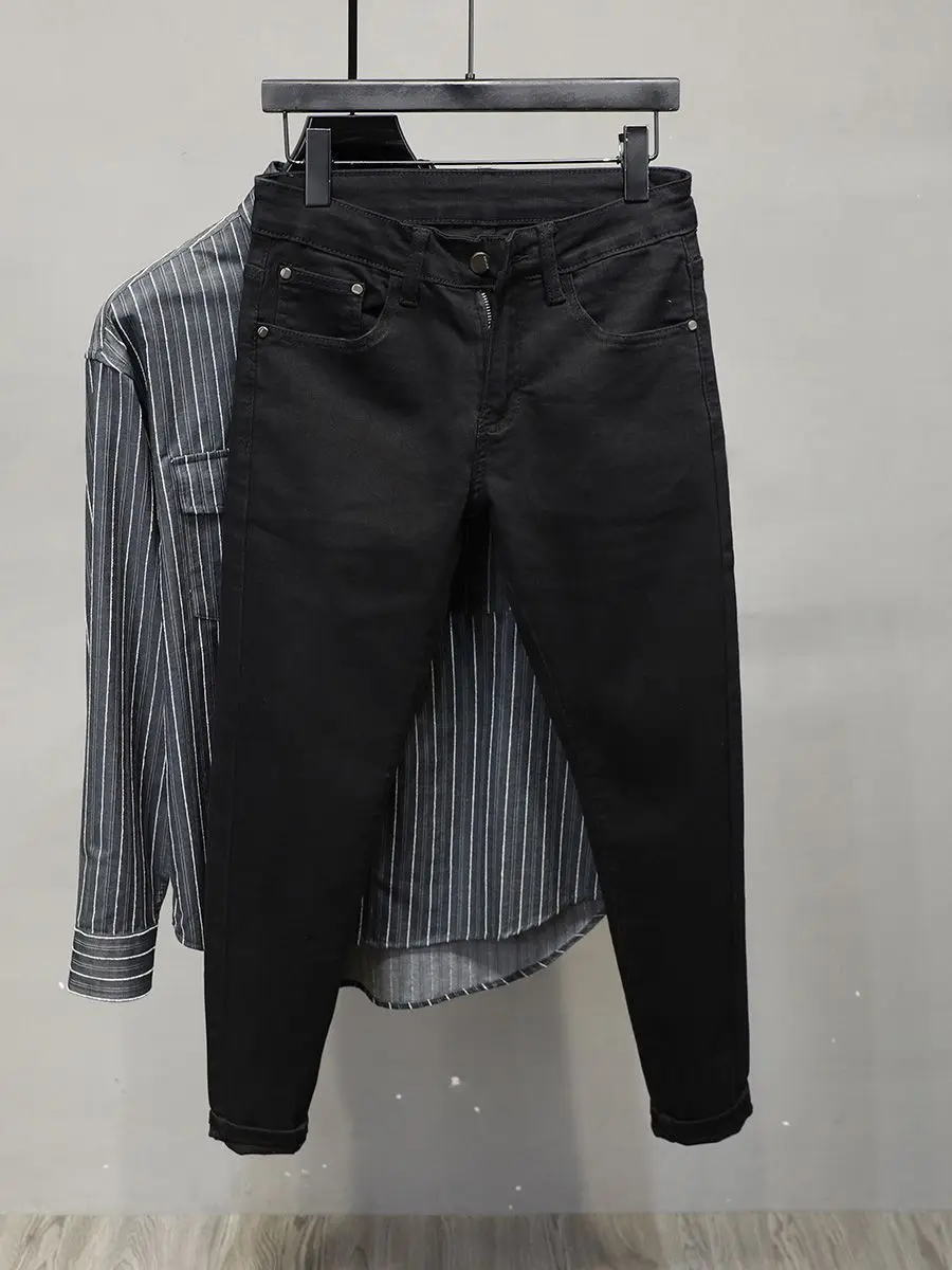 Роскошные Брендовые мужские джинсы Мужские Черные Облегающие повседневные для