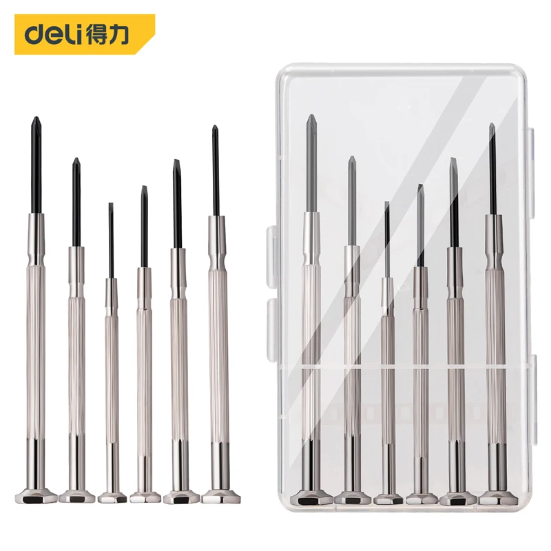 

Deli 6Pcs Mini Screwdriver Set Slotted/Phillips Precision Screwdriver Kit for Watch Glasses Phone Multifunction Repair Hand Tool