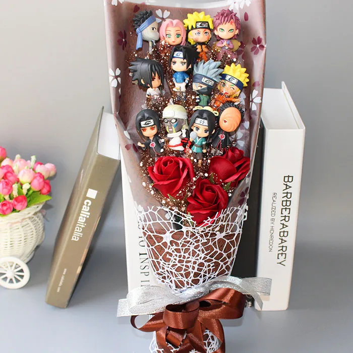 

12pcs Sasuke Uzumaki Kakashi Gaara Action toy Bouquet With Box Graduation Birthday child Gift