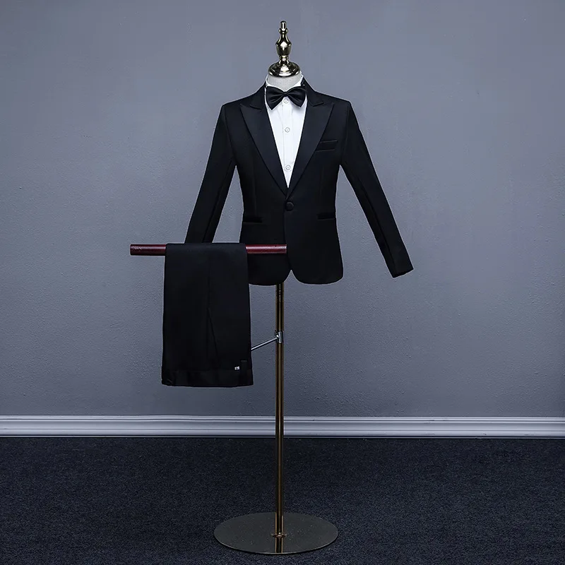 Formal Children's Dress Suits Set Big Boys Piano Show Host Party Wedding Costume Kids Tuxedo Pants Bowtie Girdle 4pcs Outfits