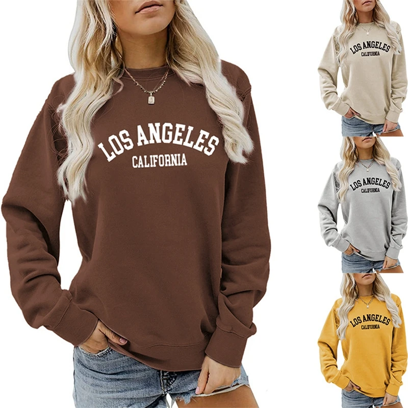 New Autumn and winter cotton ladies Los Angeles California lettering printed casual retro round-necked long-sleeved sweater