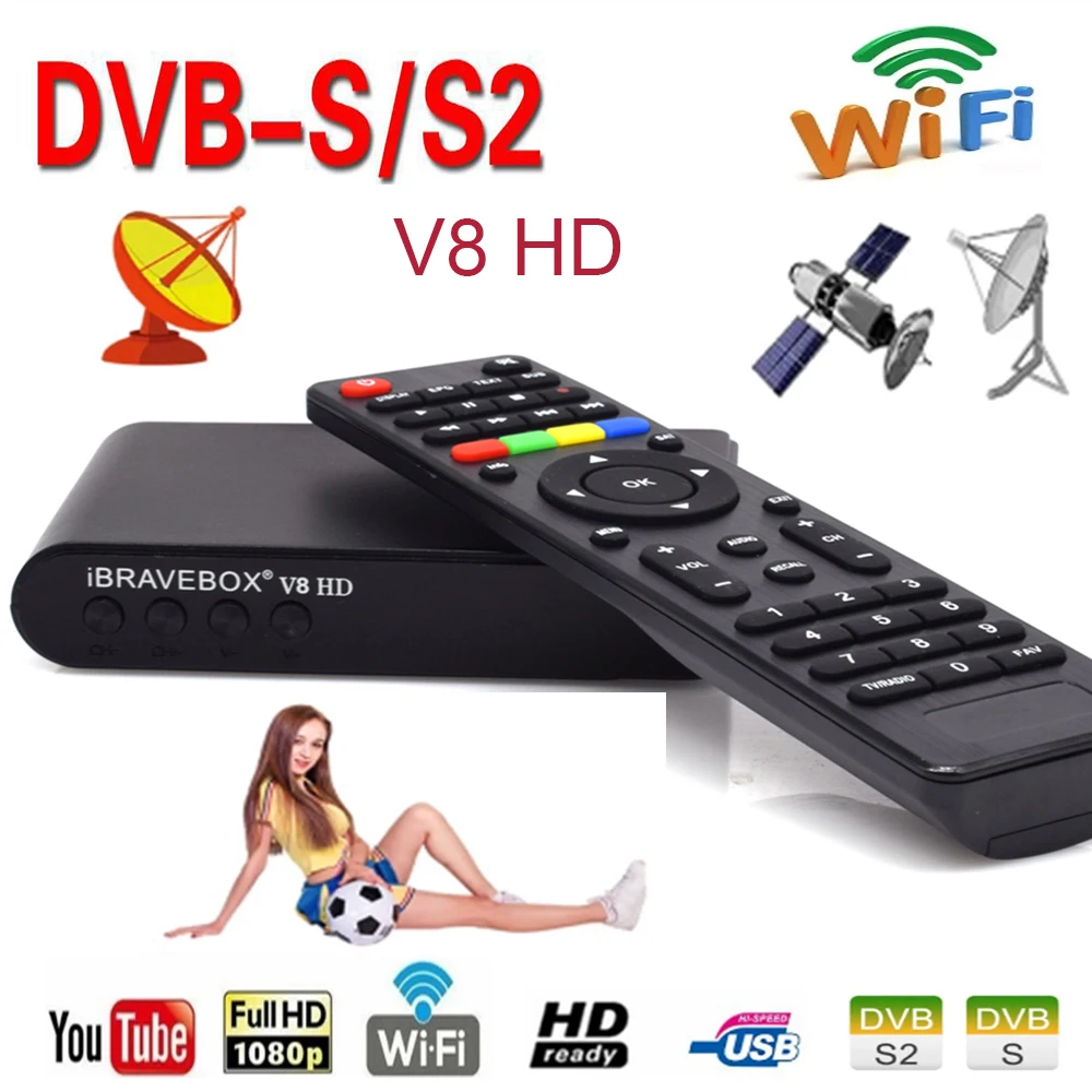 

iBRAVEBOX V8 HD Free Shipping DVB-S2 TV Signal Satellite Receiver Support Newcam USB 2.0 WIFI BISS POWEY VU Youtube Set Top Box