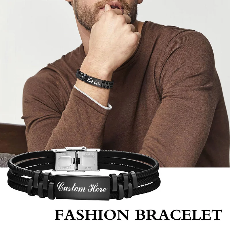 

Мужские повседневные браслеты на запястье, водонепроницаемые браслеты из нержавеющей стали с именной табличкой, Подарочные ювелирные изде...