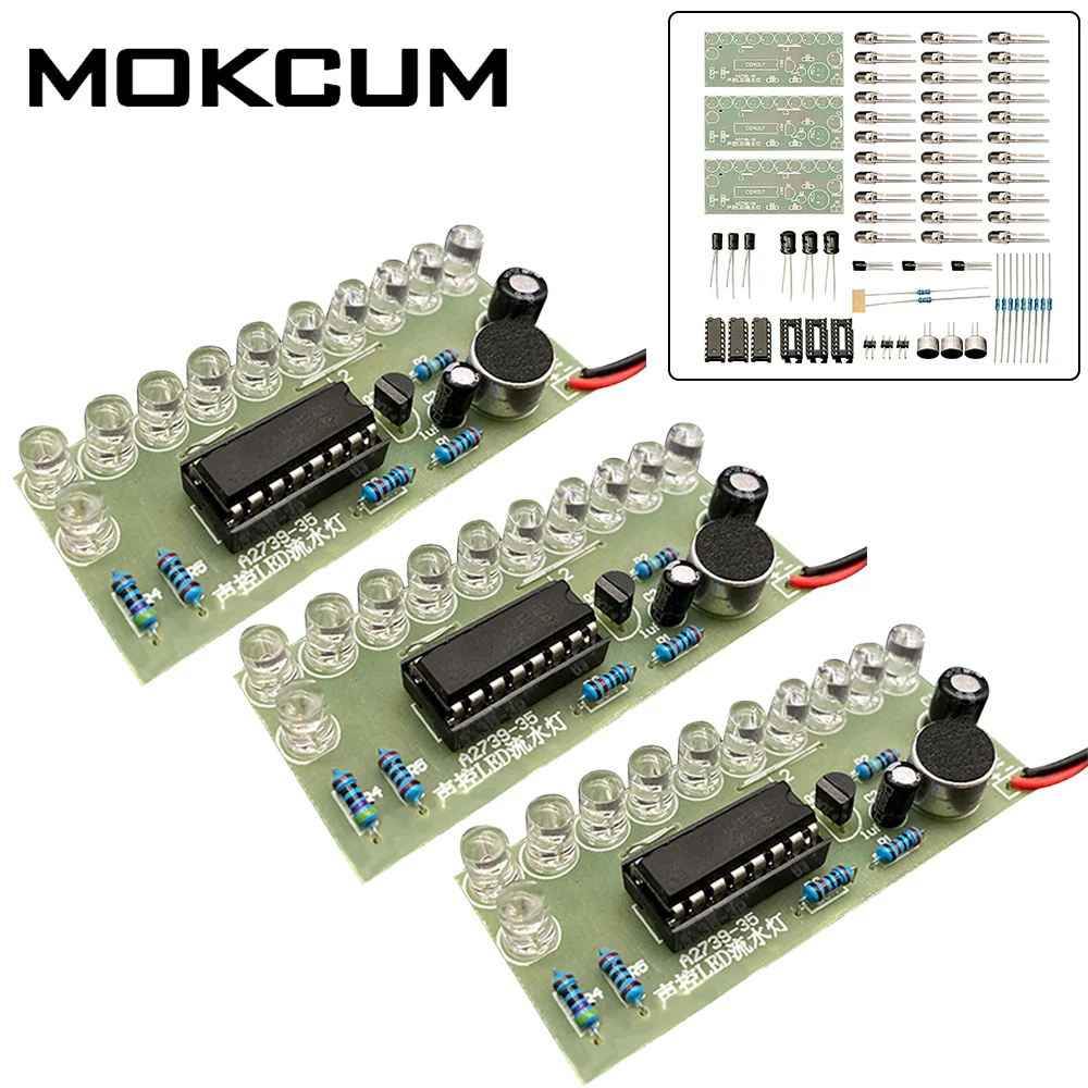 

3 Pcs DIY Voice Control LED Module Kit Water Light CD4017 Colorful Fun Electronic Production Teaching Soldering Practice Kit
