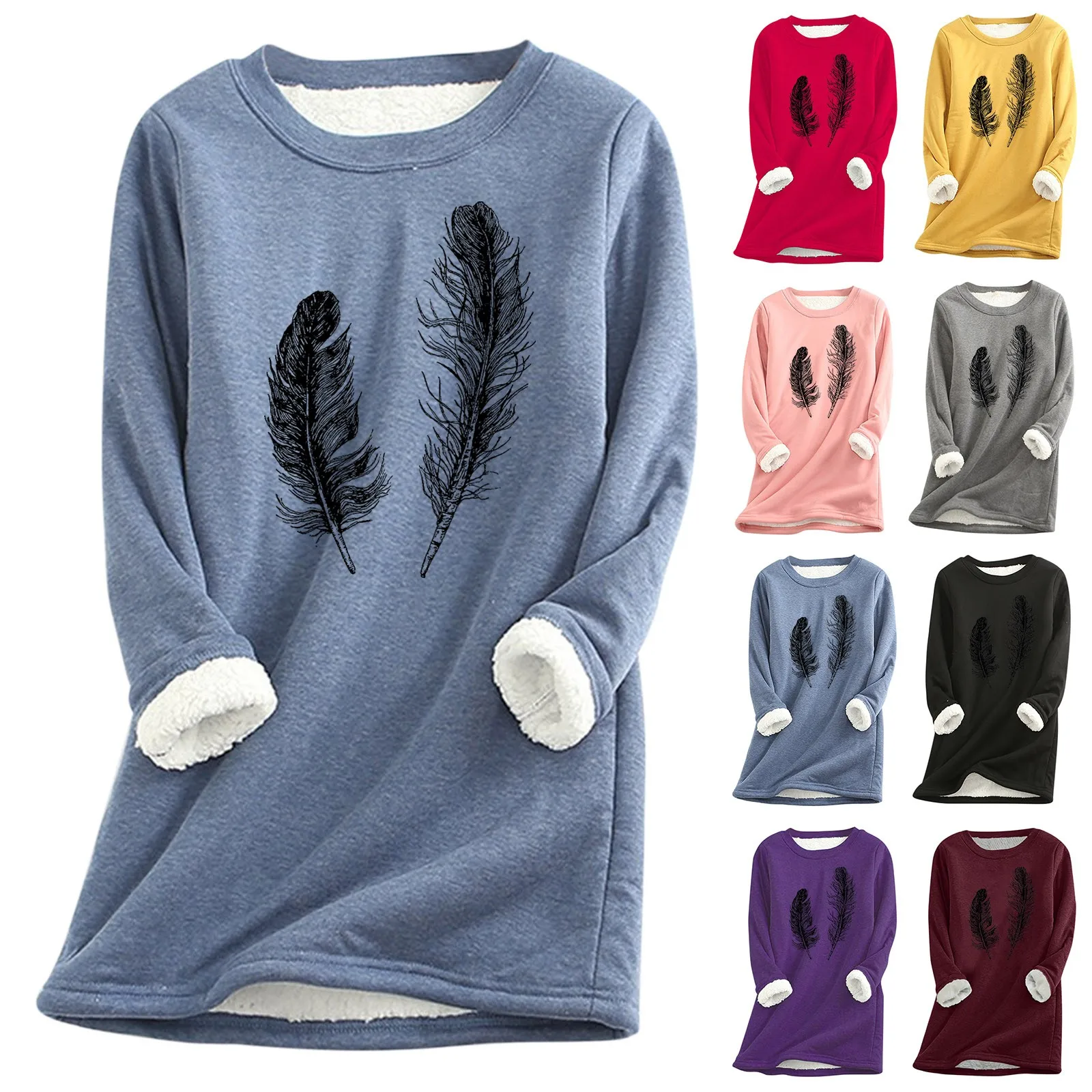 

Женская Повседневная рубашка с принтом, толстая флисовая толстовка, зимнее теплое мягкое модное нижнее белье с круглым вырезом, толстовки д...